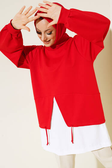 Etek Ucu İp Detaylı Tunik Kırmızı - Tunik