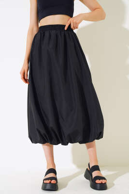 Etek Ucu Lastikli Balon Etek Siyah - Kadın Giyim Modelleri