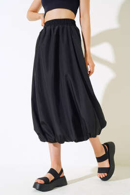 Etek Ucu Lastikli Balon Etek Siyah - Kadın Giyim Modelleri