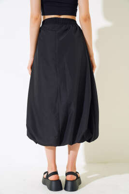 Etek Ucu Lastikli Balon Etek Siyah - Kadın Giyim Modelleri