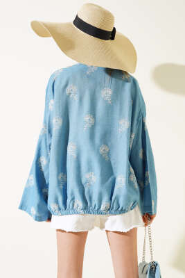 Etek Ucu Lastikli Kimono Açık Mavi - Kadın Giyim Modelleri