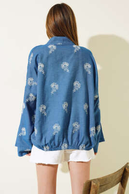 Etek Ucu Lastikli Kimono Mavi - Kadın Giyim Modelleri