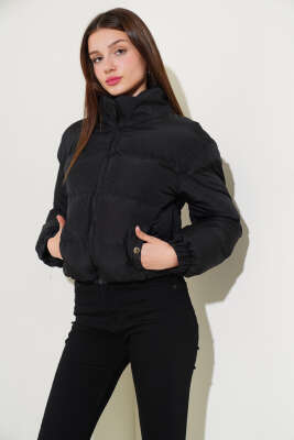 	 Etek Ucu Lastikli Kısa Şişme Mont Siyah - Kadın Giyim Modelleri