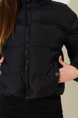 	 Etek Ucu Lastikli Kısa Şişme Mont Siyah - Kadın Giyim Modelleri