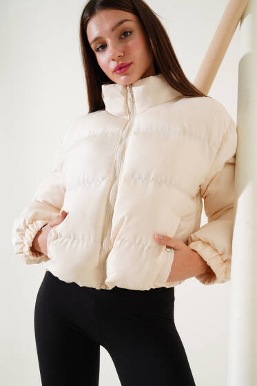 Etek Ucu Lastikli Kısa Şişme Mont Taş - Yeni Giyim