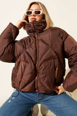 Etek Ucu Lastikli Şişme Kısa Mont Kahve - CALİENTE