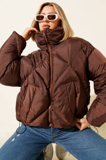 Etek Ucu Lastikli Şişme Kısa Mont Kahve - Kadın Giyim Modelleri