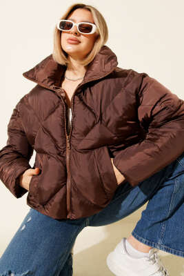 Etek Ucu Lastikli Şişme Kısa Mont Kahve - Kadın Giyim Modelleri