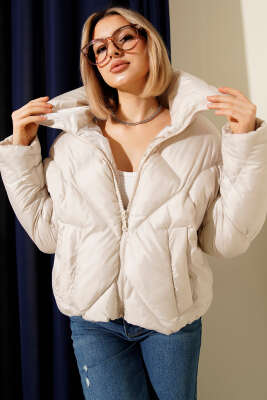 Etek Ucu Lastikli Şişme Kısa Mont Taş 