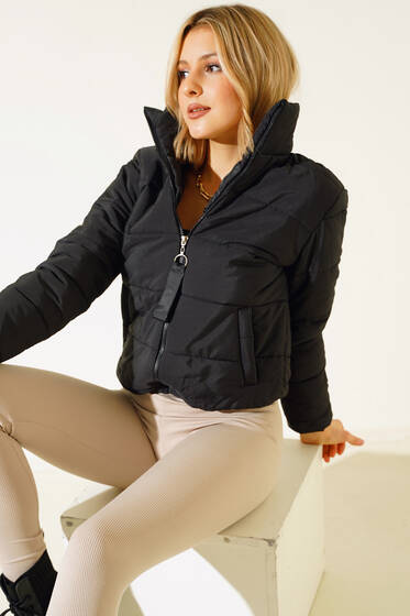 Etek Ucu Lastikli Şişme Mont Siyah - Kadın Giyim Modelleri