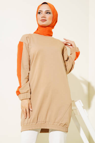 Etek Ucu Lastikli Tunik Camel - Tunik