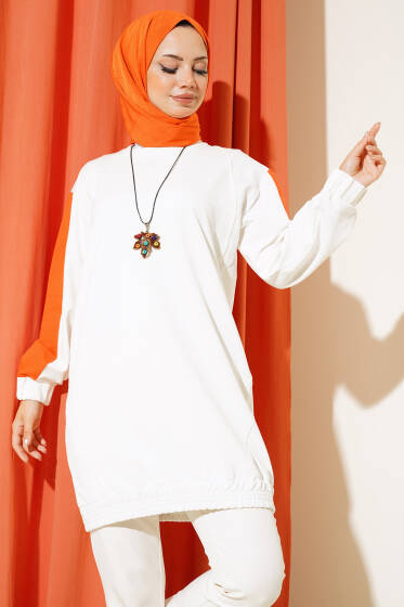 Etek Ucu Lastikli Tunik Ekru - Tunik