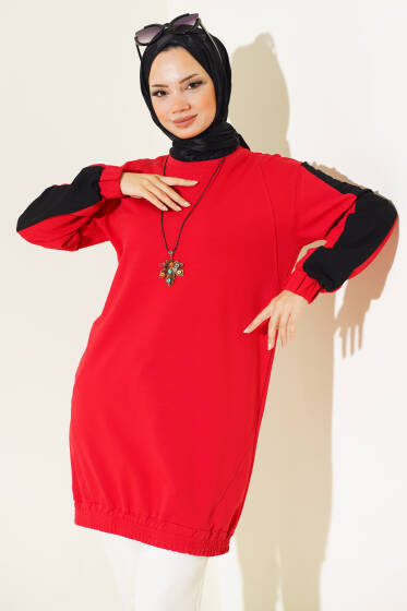 Etek Ucu Lastikli Tunik Kırmızı - Tunik