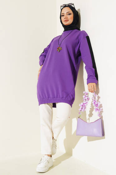 Etek Ucu Lastikli Tunik Lila - Tunik
