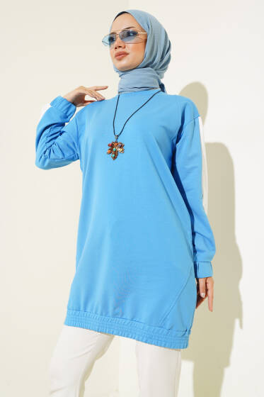 Etek Ucu Lastikli Tunik Mavi - Tunik