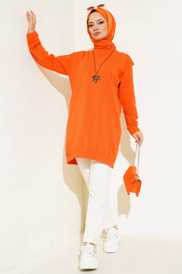 Etek Ucu Lastikli Tunik Oranj - Tunik