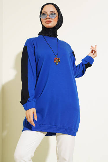 Etek Ucu Lastikli Tunik Saks - Tunik