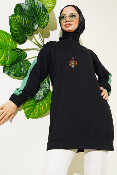 Etek Ucu Lastikli Tunik Siyah - Tunik