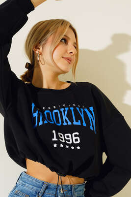 Etek Ucu Lastikli Üç İplik Sweatshirt Siyah - Kadın Giyim Modelleri