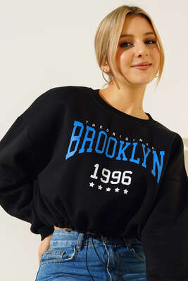 Etek Ucu Lastikli Üç İplik Sweatshirt Siyah - Kadın Giyim Modelleri