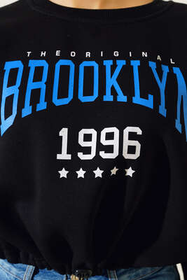 Etek Ucu Lastikli Üç İplik Sweatshirt Siyah - Kadın Giyim Modelleri