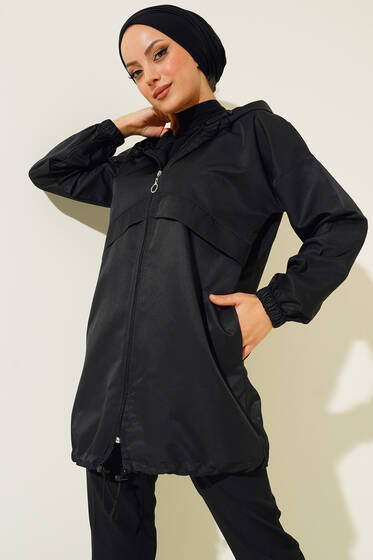 Etek Ucu Lastikli Yağmurluk Siyah - Yağmurluk