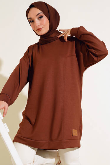 Etek Ucu Logolu Tunik Kahve - Tunik