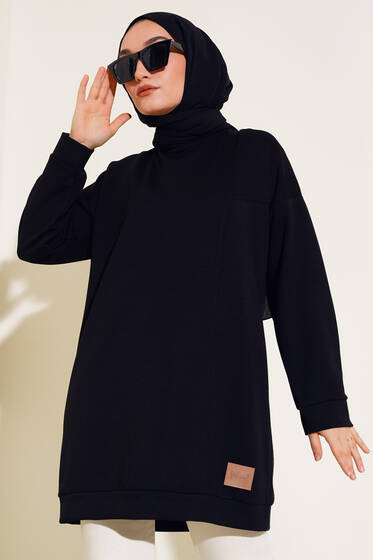 Etek Ucu Logolu Tunik Siyah - Tunik