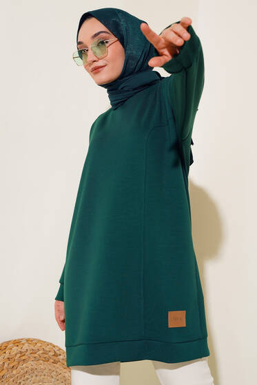Etek Ucu Logolu Tunik Zümrüt - Tunik