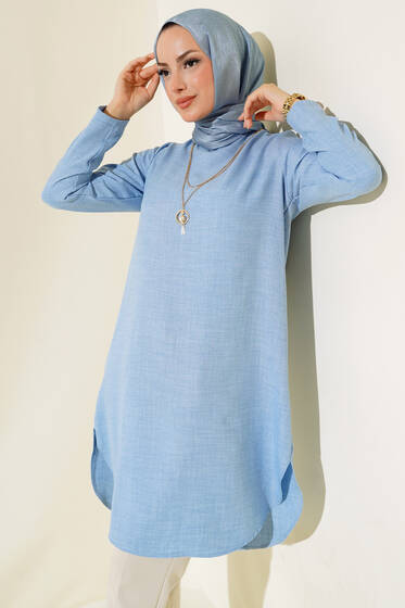 Etek Ucu Oval Kesim Tunik Buz Mavisi - Tunik