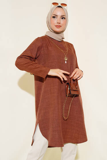 Etek Ucu Oval Kesim Tunik Kahve - Tunik