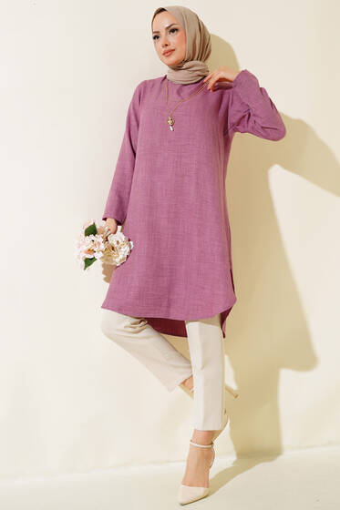 Etek Ucu Oval Kesim Tunik Lila - Tunik