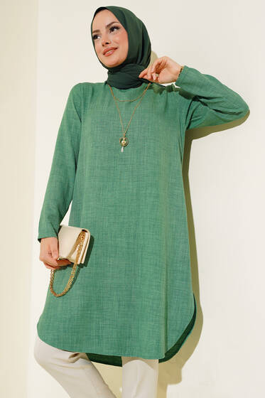 Etek Ucu Oval Kesim Tunik Yeşil - Tunik