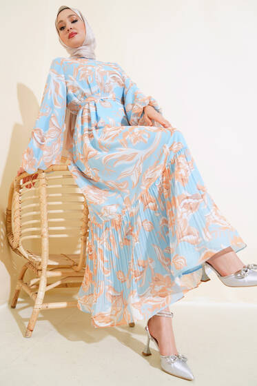 Etek Ucu Pileli Elbise Bebe Mavi - Elbise