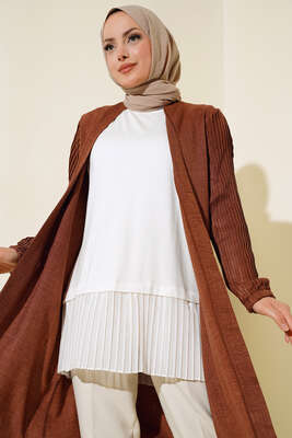 Etek Ucu Pileli Kolsuz İçlik Ekru