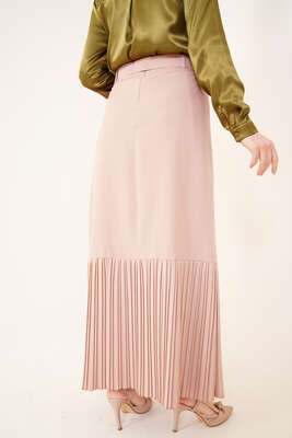 Etek Ucu Piliseli Düğmeli Camel Etek - Uzun Etek