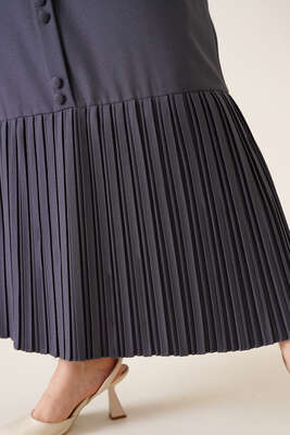 Etek Ucu Piliseli Düğmeli Kayrak Grisi Etek - Uzun Etek