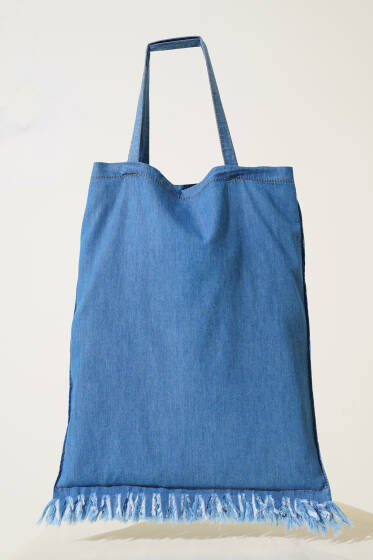 Etek Ucu Püsküllü Kot Çanta Kot Mavisi - Kol Çantası