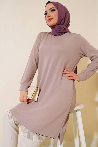 Etek Ucu Püsküllü Tunik Bej - Tunik