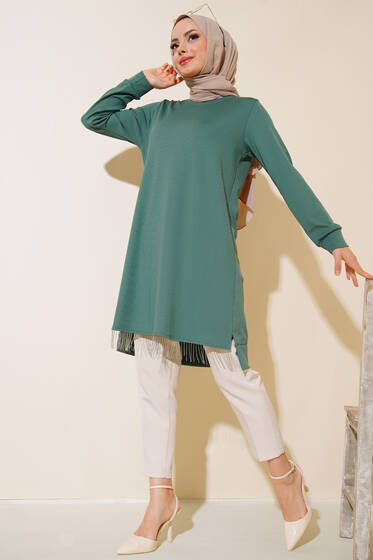 Etek Ucu Püsküllü Tunik Çağla Yeşili - Tunik