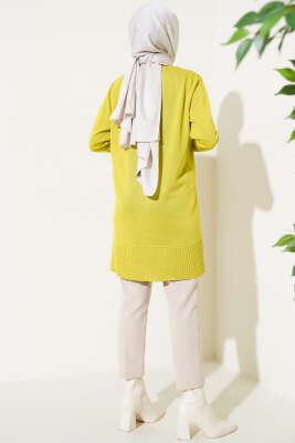 Etek Ucu Taşlı Triko Tunik Yağ Yeşili - Triko Tunik