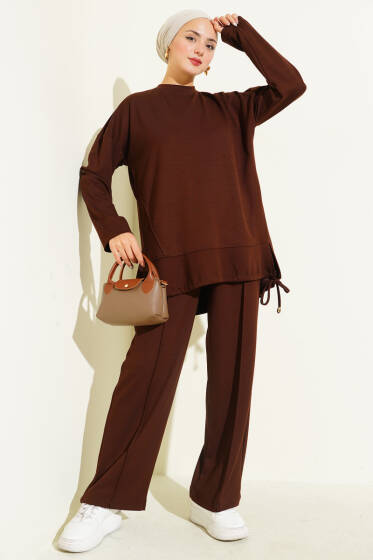 Etek Ucu Tünelli Loyşa İkili Takım Kahve - İkili Takım