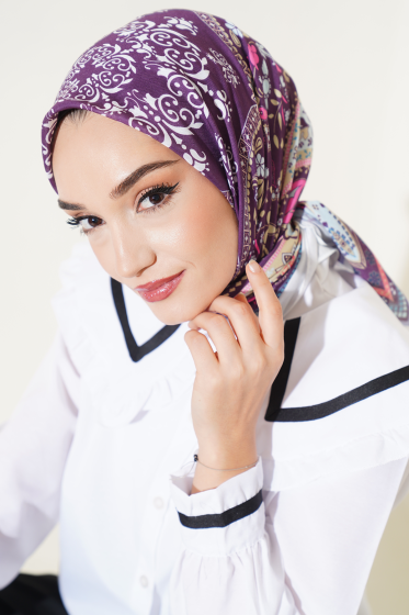 Etnik Çiçekli Soft Eşarp Beyaz - Başörtüsü
