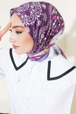 Etnik Çiçekli Soft Eşarp Beyaz - Yılın Fırsatı