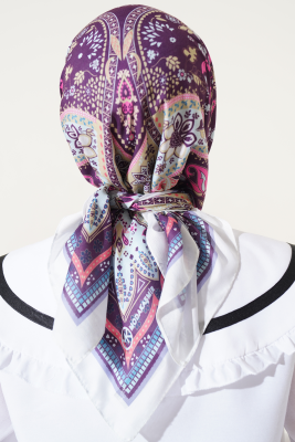 Etnik Çiçekli Soft Eşarp Beyaz - Yılın Fırsatı