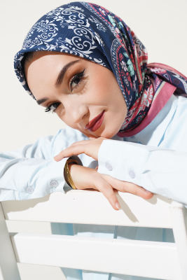 Etnik Çiçekli Soft Eşarp Gül Kurusu 