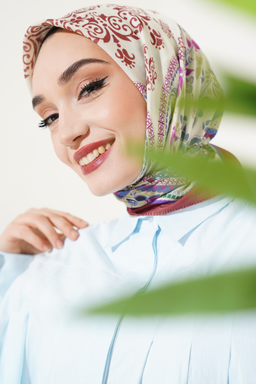 Etnik Çiçekli Soft Eşarp Kiremit - Başörtüsü