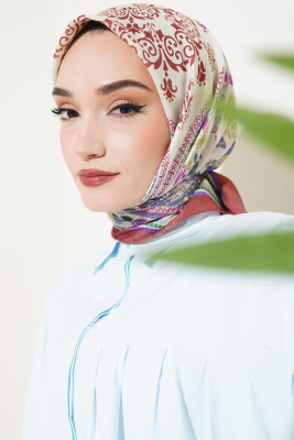 Etnik Çiçekli Soft Eşarp Kiremit - Yılın Fırsatı