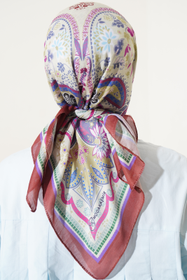 Etnik Çiçekli Soft Eşarp Kiremit - Yılın Fırsatı