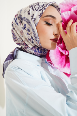 Etnik Çiçekli Soft Eşarp Koyu Mor - Yılın Fırsatı